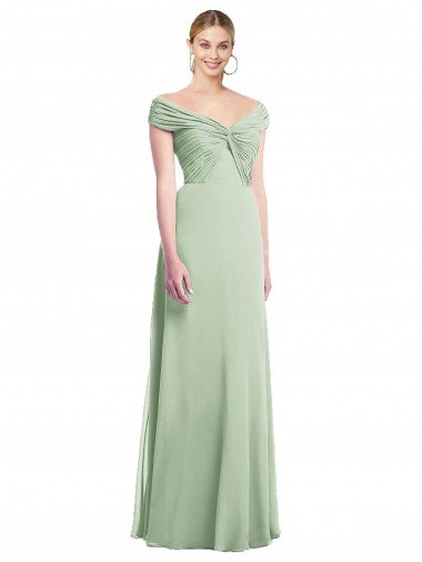 Cheap Draped Off the Shoulder Lux Chiffon Bridesmaid Dress