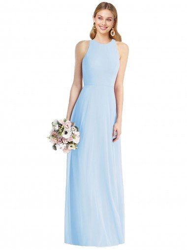 Cheap Sleeveless Halter Chiffon Maxi Bridesmaid Dress