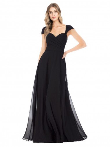 Cheap Sweetheart Cap Sleeves Chiffon Bridesmaid Dress
