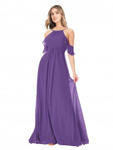 Cheap Cold Shoulder Flutter Sleeves Chiffon Bridesmaid Dress