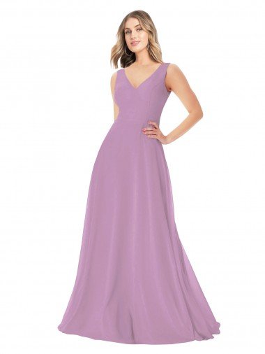 Cheap Simple Chiffon V-Neck Bridesmaid Dress with Draped V-Back