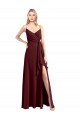 Spaghetti Straps V-Neck Long Chiffon Bridesmaid Dress with Side Slit