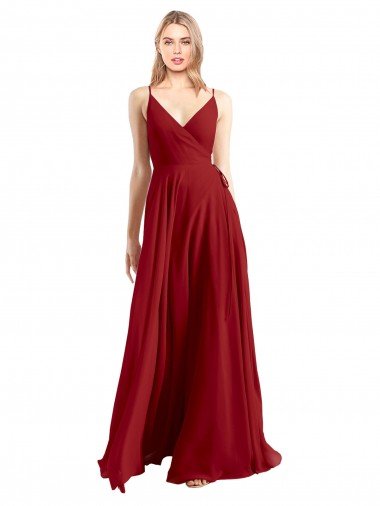 Cheap A-Line Spaghetti Straps V-Neckline Chiffon Bridesmaid Dress Open Back