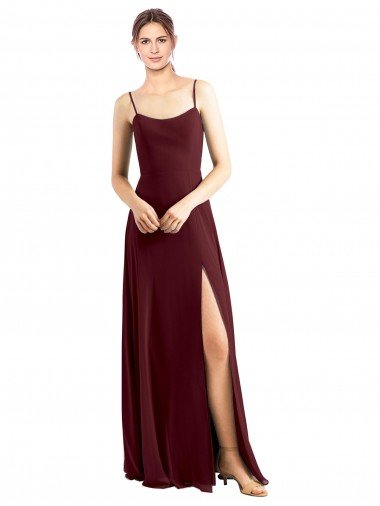 Cheap Sleek Fit and Flare Long Scoop Neck Chiffon Bridesmaid Dress with High Side Slit