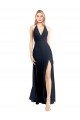 Plunging V-Neckline Halter Chiffon Wrap Bridesmaid Dress / Prom Dress with High Slit