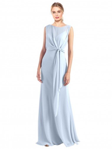 Cheap Illusion Boat Neck Long Full Length Chiffon Bridesmaid Dress with Keyhole Back