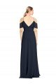 Draped Sleeves Flounce Neckline Long Chiffon Bridesmaid Dress with Spaghetti Straps