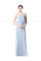 High Narrow Neck Long Chiffon Bridesmaid Dress with Tiered Ruffles