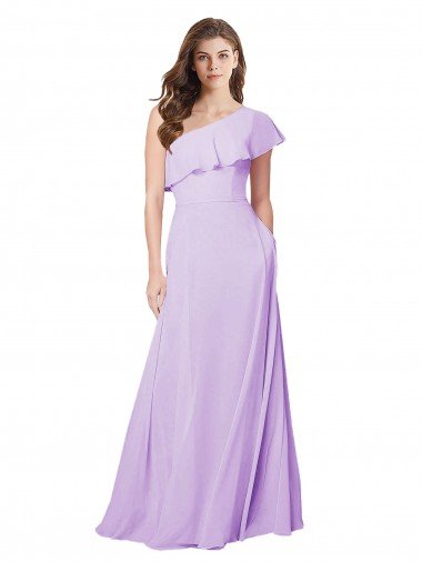 Cheap Draped One Shoulder Long Chiffon Bridesmaid Dress 