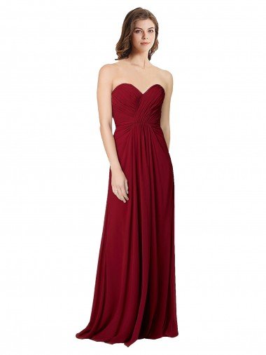 Cheap Draped Sweetheart Long Grecian Inspired Chiffon Bridesmaid Dress