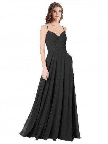 Cheap Cowl Back Spaghetti Straps Long Chiffon Bridesmaid Dress 
