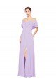 Ruffled Off the Shoulder Long Chiffon Bridesmaid Dress with Slit