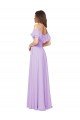 Ruffled Off the Shoulder Long Chiffon Bridesmaid Dress with Slit