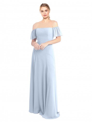 Cheap Off the Shoulder Flutter Sleeves Long Chiffon Bridesmaid Dress