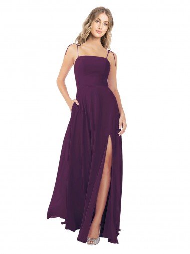Cheap Chiffon Bridesmaid Dress with Front Slit and Keyhole Back