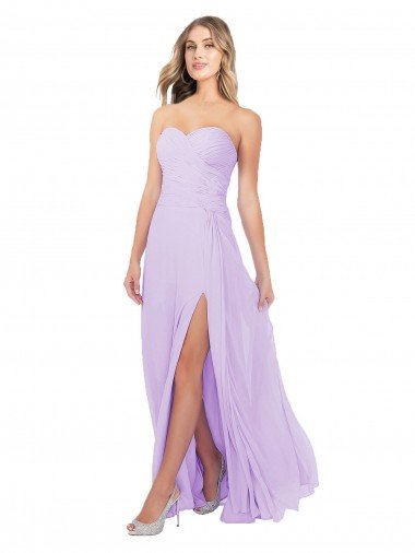 Cheap Draped Sweetheart Chiffon Bridesmaid Dress with High Slit