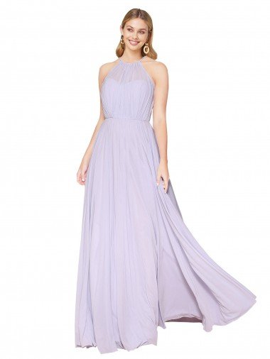 Cheap High Neck Halter Shirred Chiffon Bridesmaid Dress / Formal Prom Dress