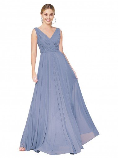 Cheap Floor Length High Neck V-Back Chiffon Bridesmaid Dress / Formal Prom Dress