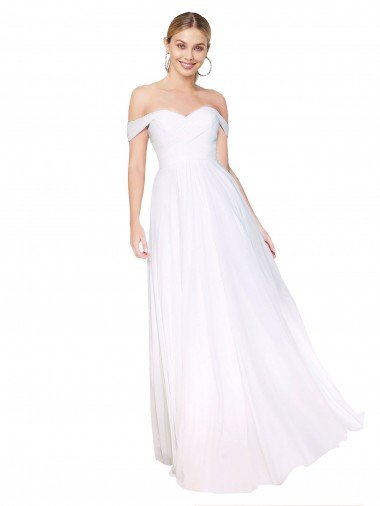 Cheap Off the Shoulder Long Full Length Chiffon Bridesmaid Dress / Formal Prom Dress