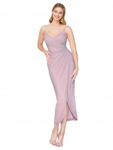 Cheap Short Knee Length Chiffon Wrap Bridesmaid Dress / Cocktail Prom Dress with Straps