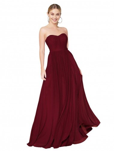 Cheap Draped Strapless Long A-Line Chiffon Bridesmaid Dress / Formal Prom Dress