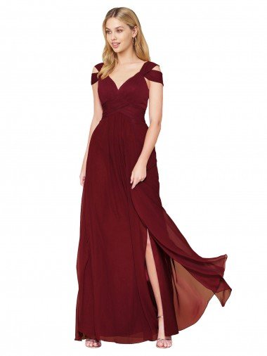Cheap Off the Shoulder Long Chiffon Bridesmaid Dress / Formal Prom Dress with Side Slit