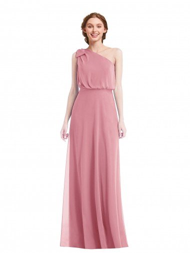 Cheap One Shoulder Bow Blouson Bodice Maxi Bridesmaid Dress