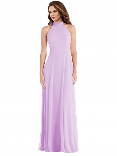Cheap High Neck Halter Backless Maxi Bridesmaid Dress