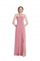 Draped Chiffon Grecian Column Bridesmaid Dress with Front Slit