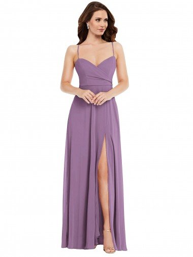 Cheap Wrap Bodice Maxi Bridesmaid Dress with Front Slit