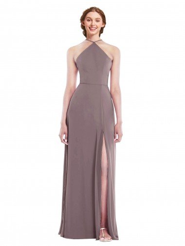 Cheap Diamond Halter Maxi Formal Bridesmaid Dress with Front Slit