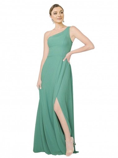 Cheap One Shoulder Asymmetric Chiffon Bridesmaid Dress with Pockets