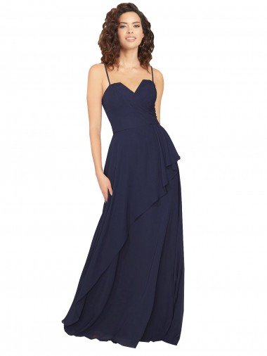 Cheap Ruffled Skirt Low Back Long Chiffon Bridesmaid Dress