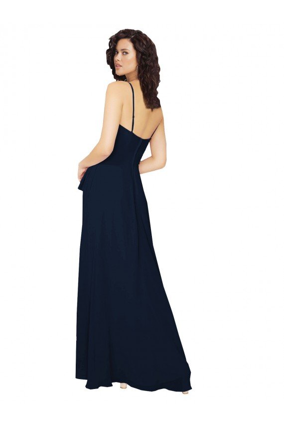 Ruffled Skirt Low Back Long Chiffon Bridesmaid Dress