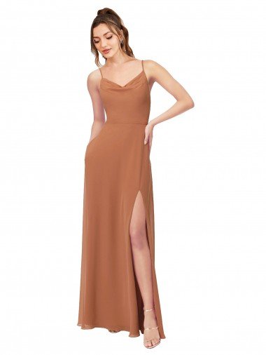 Cheap Cowl Neck Chiffon Bridesmaid Dress with Front Slit