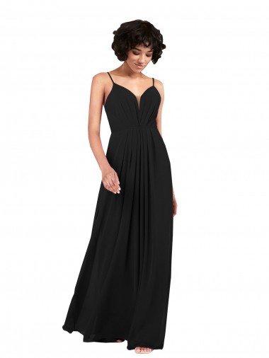 Cheap Simple V-Neckline Chiffon Formal Bridesmaid Dress with Pleated Skirt