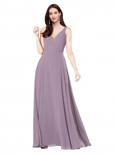 Cheap Long Chiffon Formal Bridesmaid Dress with Open Back