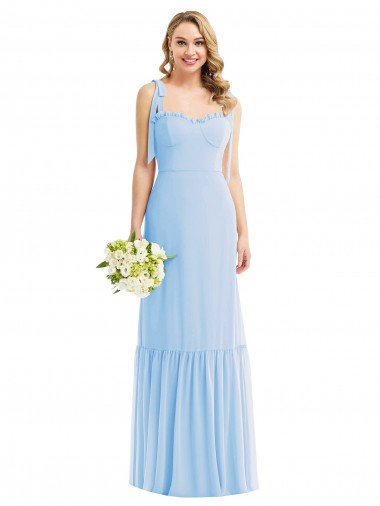 Cheap Tie Shoulder Bustier Bodice Ruffle Hem Maxi Bridesmaid Dress