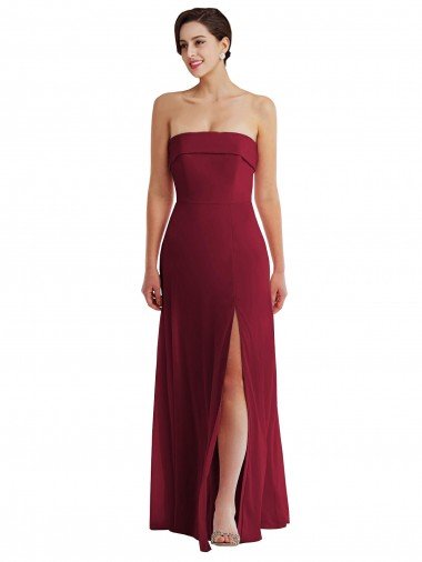Cheap Cuffed Strapless Maxi Formal Bridesmaid Dress with Front Slit