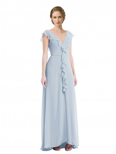 Cheap Ruffle Trimmed V Back Chiffon Maxi Bridesmaid Dress