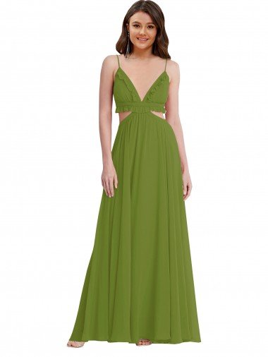 Cheap Ruffled Chiffon Cutout Maxi Bridesmaid Dress