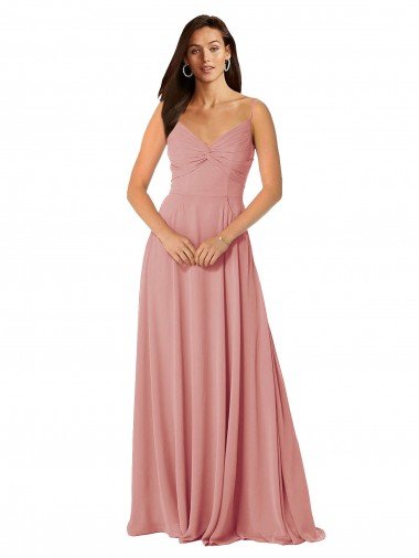 Cheap Twist-Knot V-Neck Long Chiffon Bridesmaid Dress with Pockets