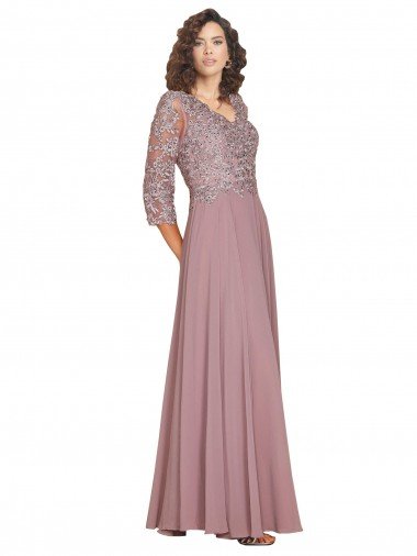 Cheap Hand-Beaded Bodice V-Neckline Long Sleeves Chiffon Bridesmaid Dress / Prom Dress