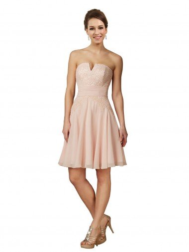 Cheap Lace and Chiffon Bridesmaid Dress / Cocktail Dress with Unique Neckline