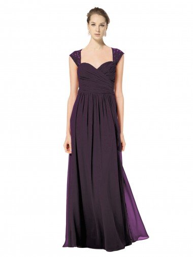 Cheap Long Chiffon Sweetheart Bridesmaid with Lace Straps and Keyhole Back