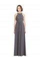 Long Chiffon Bridesmaid Dress with Corded Lace Bodice