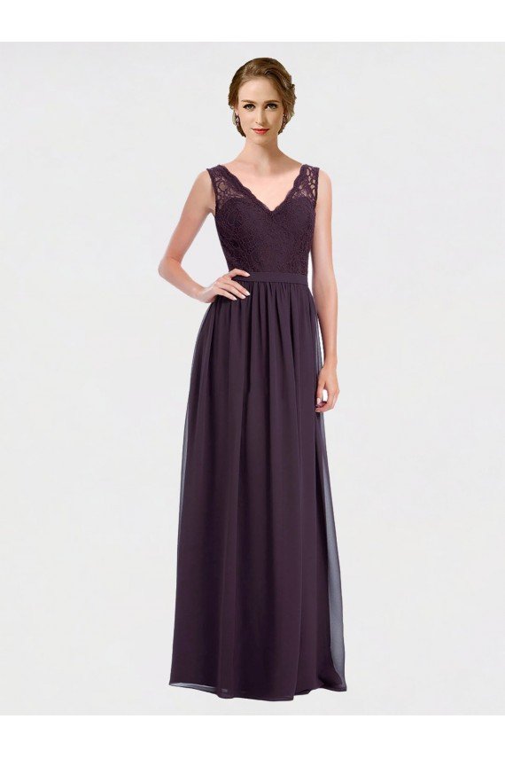 V-Neck Bridesmaid Dress with Corded Lace Bodice