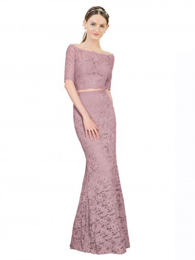 Cheap Short Sleeves Crop Top Mermaid Lace Bridesmaid Dress / Prom Dress