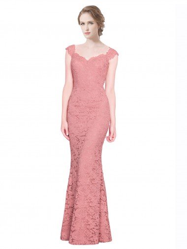 Cheap Sweetheart Mermaid Long Lace Bridesmaid Dress / Prom Dress with Wide Straps