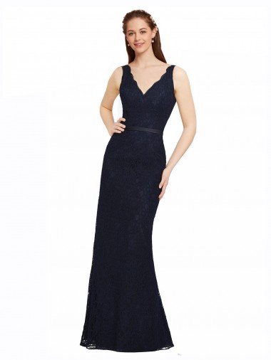 Cheap Lace Bridesmaid Dress with Satin Waistband and Open Back